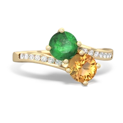 Emerald Channel Set Two Stone 14K Yellow Gold ring R5303