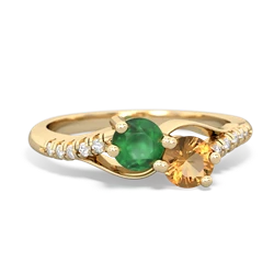 Emerald Infinity Pave Two Stone 14K Yellow Gold ring R5285