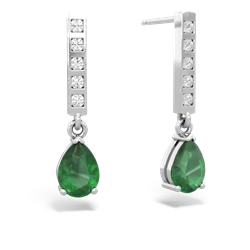 Emerald Art Deco Diamond Drop 14K White Gold earrings E5324