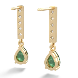 Emerald Art Deco Diamond Drop 14K Yellow Gold earrings E5324