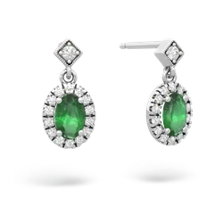 Emerald Antique-Style Halo 14K White Gold earrings E5720