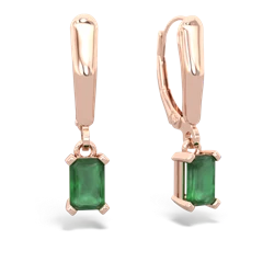 Emerald 6X4mm Emerald-Cut Lever Back 14K Rose Gold earrings E2855