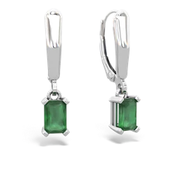 Emerald 6X4mm Emerald-Cut Lever Back 14K White Gold earrings E2855