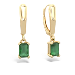 Emerald 6X4mm Emerald-Cut Lever Back 14K Yellow Gold earrings E2855