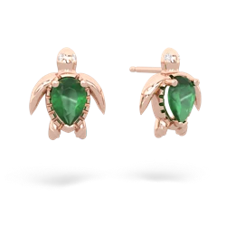 Emerald Baby Sea Turtle 14K Rose Gold earrings E5241