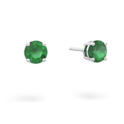 Emerald 5Mm Round Stud 14K White Gold earrings E1785