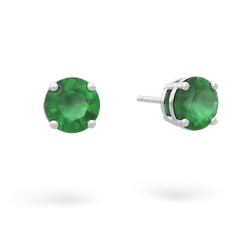 Emerald 6Mm Round Stud 14K White Gold earrings E1786