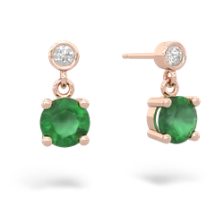 Emerald Diamond Drop 6Mm Round 14K Rose Gold earrings E1986