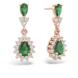 Emerald Halo Pear Dangle 14K Rose Gold earrings E1882