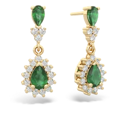 Emerald Halo Pear Dangle 14K Yellow Gold earrings E1882