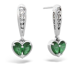 Emerald Filligree Heart 14K White Gold earrings E5070