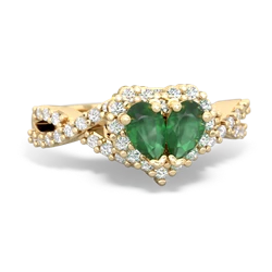 Emerald Diamond Twist 'One Heart' 14K Yellow Gold ring R2640HRT