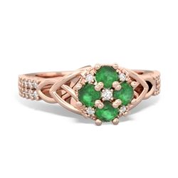 Emerald Celtic Knot Cluster Engagement 14K Rose Gold ring R26443RD