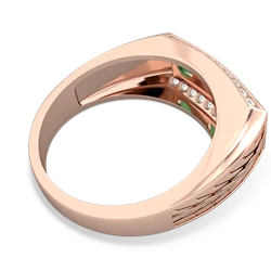 Emerald Three Stone Tire Tread Men's 14K Rose Gold ring R0520