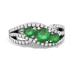 Lab Emerald Three Stone Aurora 14K White Gold ring R3080