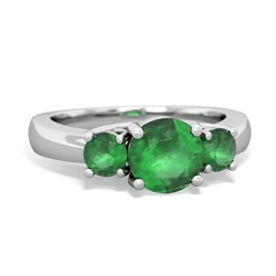 Lab Emerald Three Stone Round Trellis 14K White Gold ring R4018