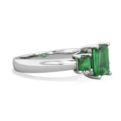Aquamarine Three Stone Emerald-Cut Trellis 14K White Gold ring R4021