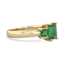 Lab Emerald Three Stone Emerald-Cut Trellis 14K Yellow Gold ring R4021