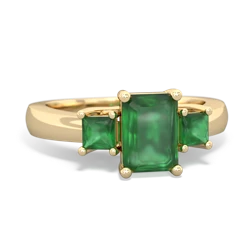 Lab Sapphire Three Stone Emerald-Cut Trellis 14K Yellow Gold ring R4021