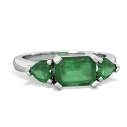 Lab Emerald Three Stone 14K White Gold ring R5235