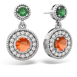 Emerald Halo Dangle 14K White Gold earrings E5319