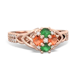 Emerald Celtic Knot Cluster Engagement 14K Rose Gold ring R26443RD