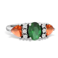 Emerald Antique Style Three Stone 14K White Gold ring R2186