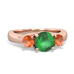 Emerald Three Stone Round Trellis 14K Rose Gold ring R4018