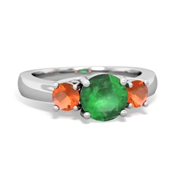 Emerald Three Stone Round Trellis 14K White Gold ring R4018