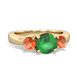 Emerald Three Stone Round Trellis 14K Yellow Gold ring R4018