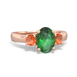 Emerald Three Stone Oval Trellis 14K Rose Gold ring R4024