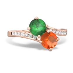 Emerald Channel Set Two Stone 14K Rose Gold ring R5303