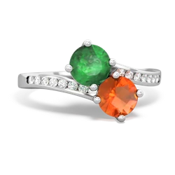 Emerald Channel Set Two Stone 14K White Gold ring R5303