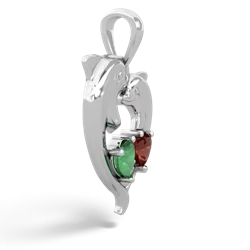 Emerald Dolphin Heart 14K White Gold pendant P5820