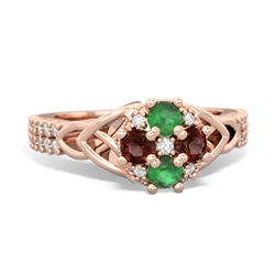 Emerald Celtic Knot Cluster Engagement 14K Rose Gold ring R26443RD