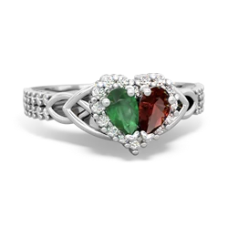 Emerald Celtic Knot Two Hearts As One 14K White Gold ring R2644HRT