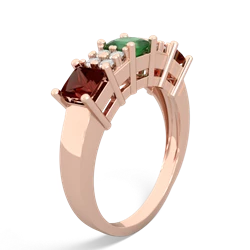 Emerald Three Stone Diamond Cluster 14K Rose Gold ring R2592