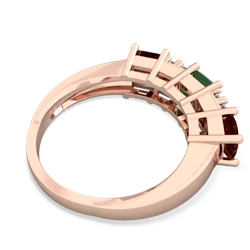 Emerald Three Stone Diamond Cluster 14K Rose Gold ring R2592