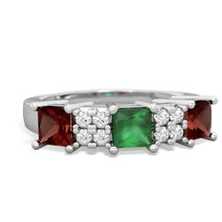 Emerald Three Stone Diamond Cluster 14K White Gold ring R2592