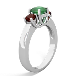 Emerald Three Stone Round Trellis 14K White Gold ring R4018