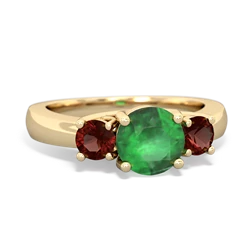 Emerald Three Stone Round Trellis 14K Yellow Gold ring R4018