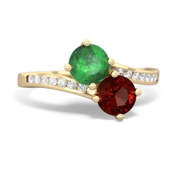 Emerald Channel Set Two Stone 14K Yellow Gold ring R5303