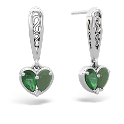 Emerald Filligree Heart 14K White Gold earrings E5070