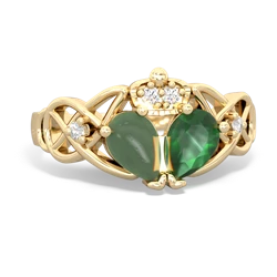 Emerald 'One Heart' Celtic Knot Claddagh 14K Yellow Gold ring R5322