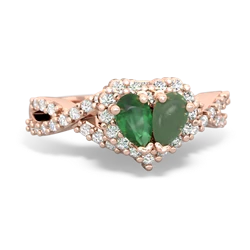 Emerald Diamond Twist 'One Heart' 14K Rose Gold ring R2640HRT