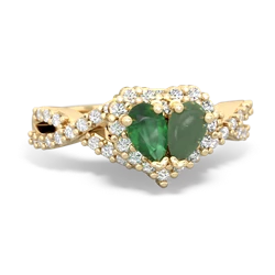 Emerald Diamond Twist 'One Heart' 14K Yellow Gold ring R2640HRT