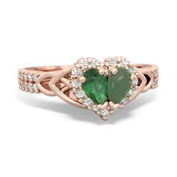 Emerald Celtic Knot Two Hearts As One 14K Rose Gold ring R2644HRT