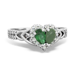 Emerald Celtic Knot Two Hearts As One 14K White Gold ring R2644HRT