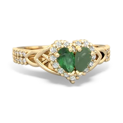 Emerald Celtic Knot Two Hearts As One 14K Yellow Gold ring R2644HRT