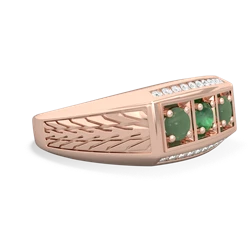 Emerald Three Stone Tire Tread Men's 14K Rose Gold ring R0520